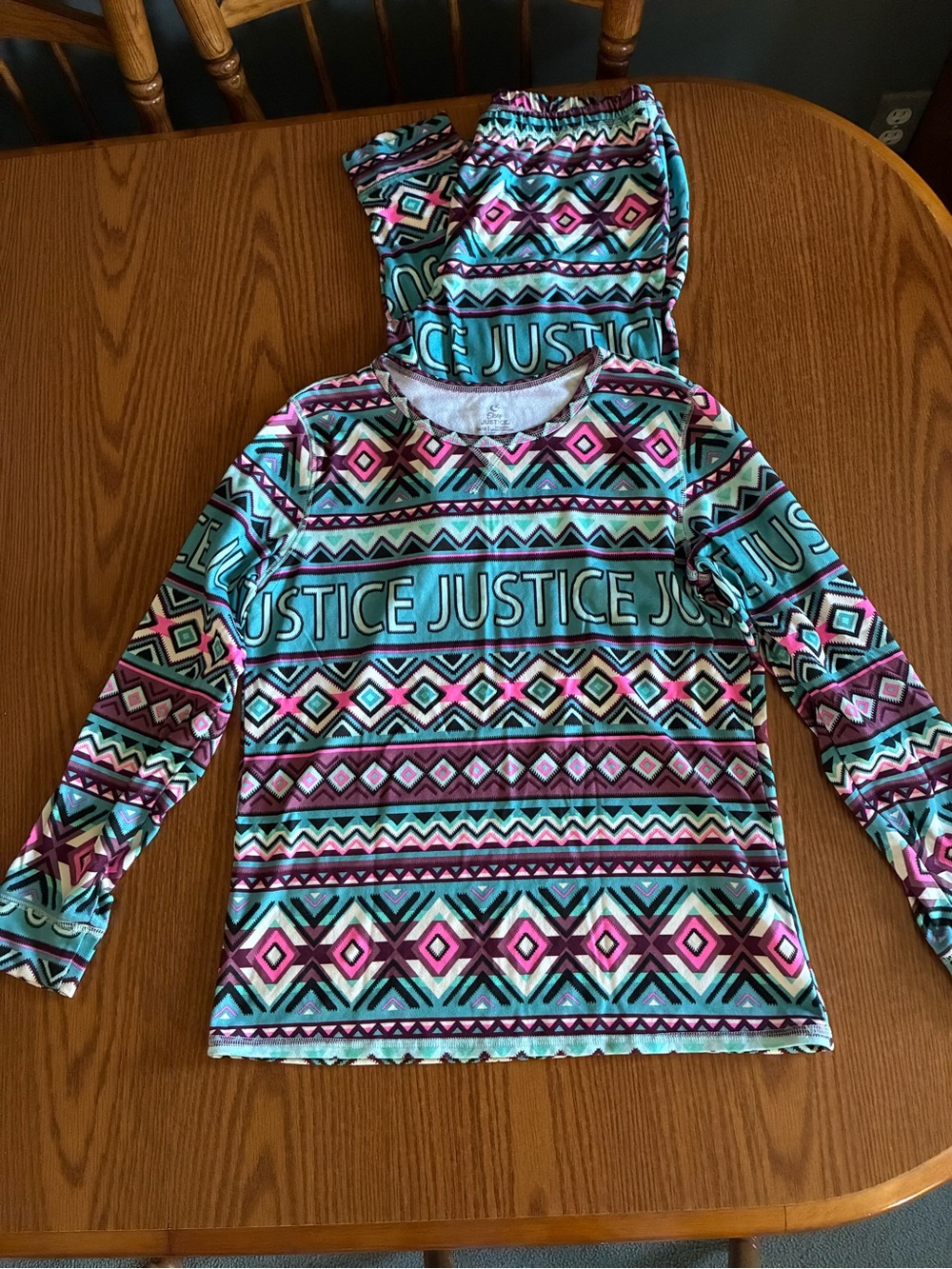 Justice Turquoise Pink Purple Aztec Long Sleeve Top